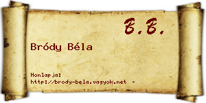 Bródy Béla névjegykártya